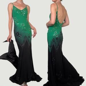 Sue Wong Wicked Elphaba wedding dress formal gown beaded witch silk green maxi 6